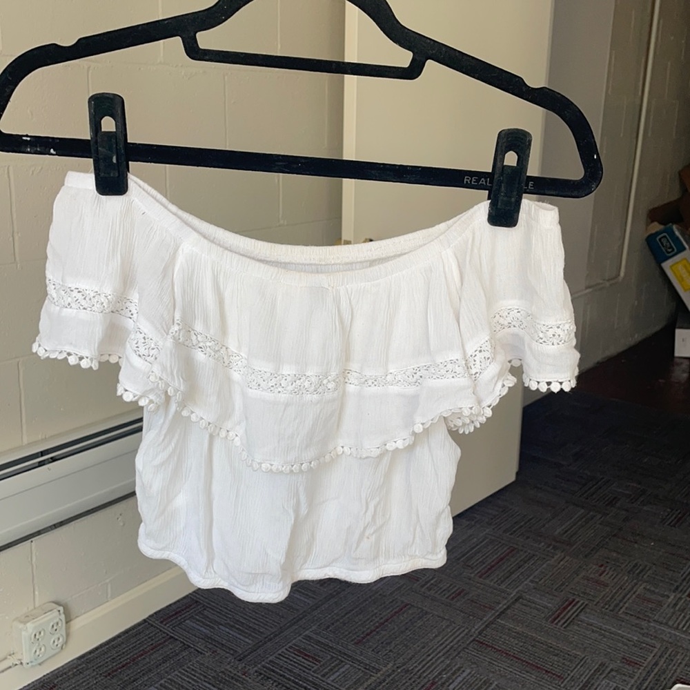 White off the shoulder lace crop top